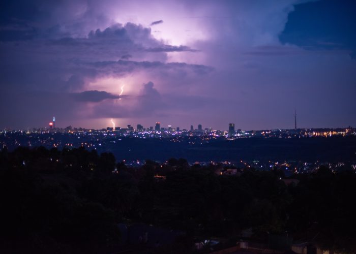 Thunder seen over skyline at night