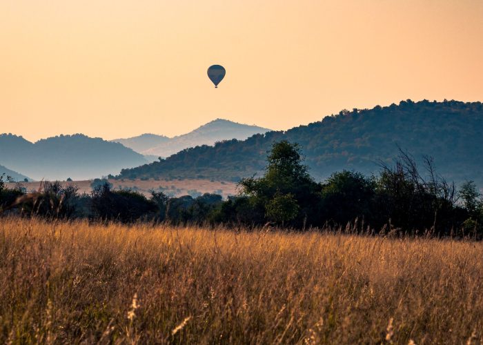 Vertical shot of a hot air balloon in Pilanesberg National Park, South Africa.